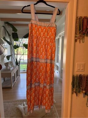 Source Unknown Orange Maxi Dress with Blue Trim